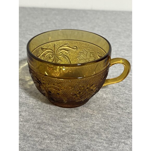 Vintage Amber Glass Coffee Tea Cups Set of 6 Federal Madrid Floral Scroll Retro - Picture 10 of 13